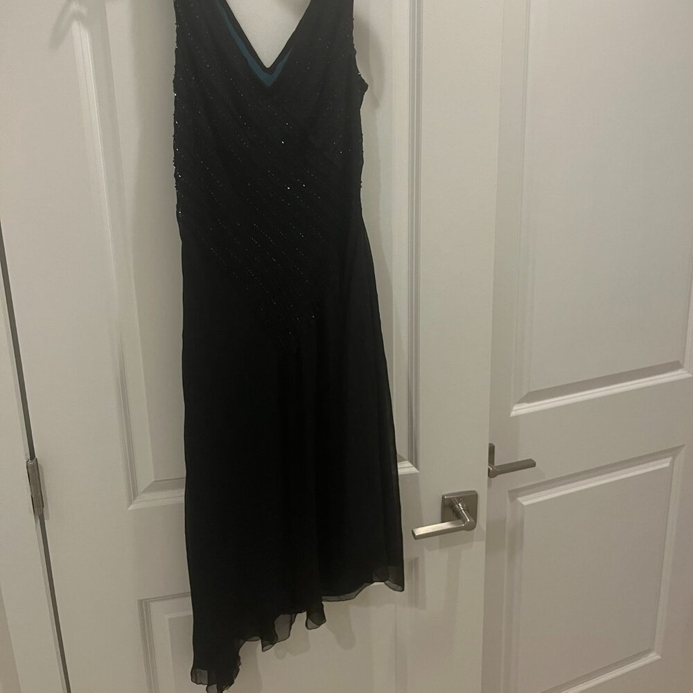Adrianna Papell Black Silk Multi-color Beaded Formal Dress Size 6